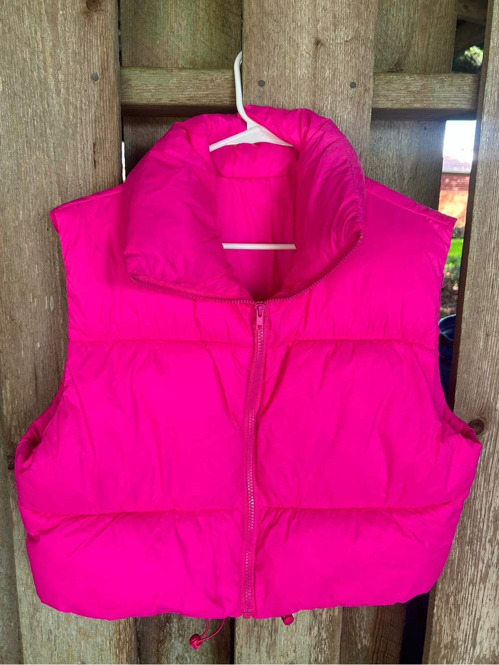 Hot pink puffer jacket vest